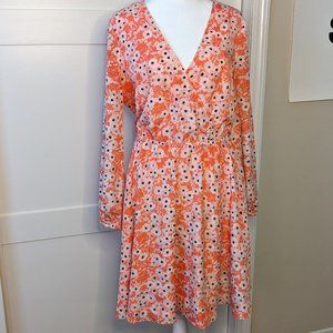 Faux Wrap Long Sleeve Dress with Elastic Waist Spring Poppy Print Size 8 Cece